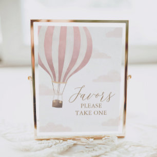 Poster Balão de Ar Quente Rosa - Sinal de Aniversário Fav