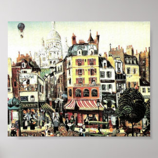 Póster Balão de Ar quente sobre antiguidade de cidade