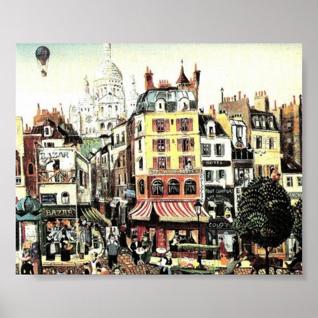 Póster Balão de Ar quente sobre antiguidade de cidade (Frente)