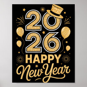Poster Balão de Chapéu Alto Festivo de Ano Novo Feliz 202