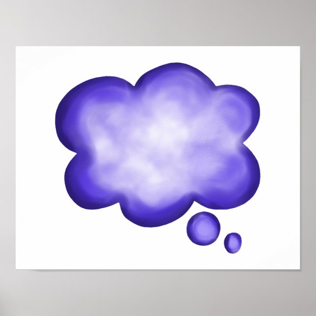 Poster Balão de Pensamento de Cor da Água Azul (Frente)