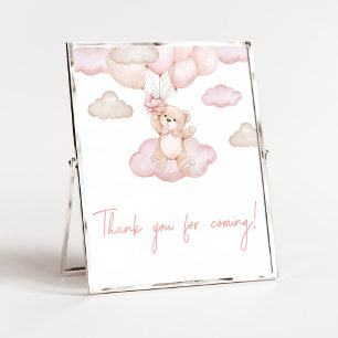Poster Balão de Urso Bebê Rosa Obrigado por vir