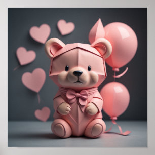 Poster Balão de Urso Rosa