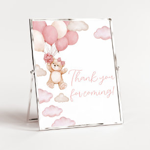 Poster Balão de Urso Rosa Esperando Obrigado por vir