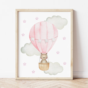 Poster Balão Vermelho a Ar Quente, Animais, Urso, Quarto
