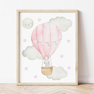 Poster Balão Vermelho-Rosa de Ar Quente, Animais, Coelho,