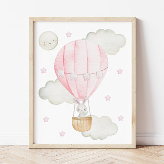 Poster Balão Vermelho-Rosa de Ar Quente, Animais, Coelho,