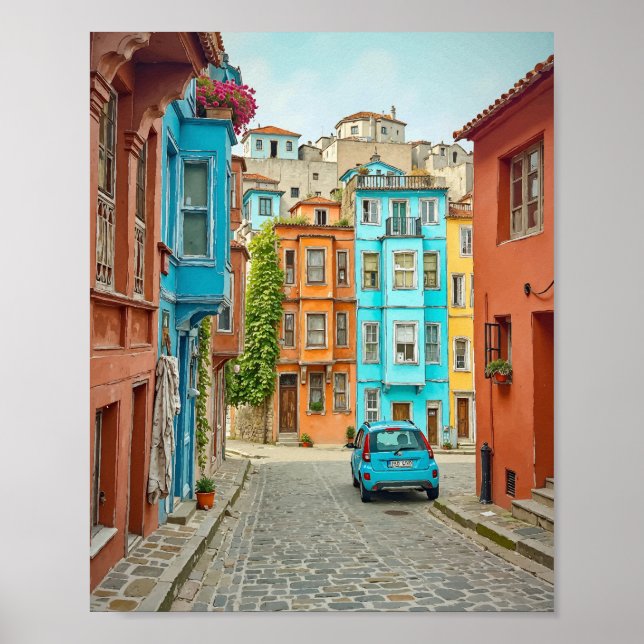 Poster Balat Istambul Turquia Watercolor (Frente)