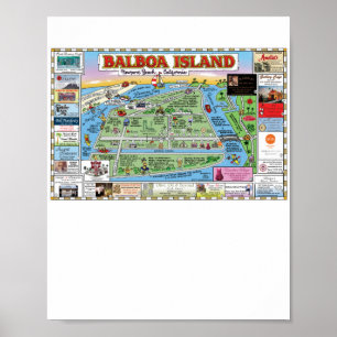 Poster Balboa Island, Newport Beach, Mapa do Cartoon