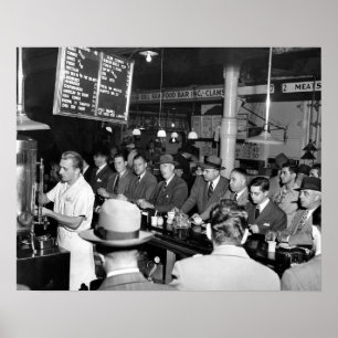 Póster Balcão de almoço do Pete, 1950. Foto antiga