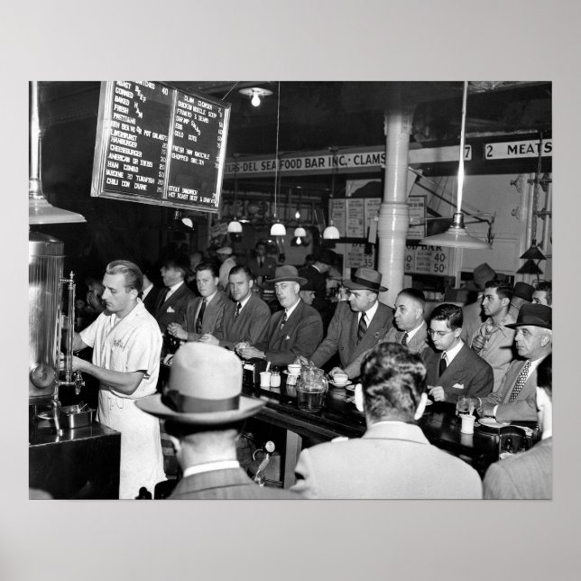 Póster Balcão de almoço do Pete, 1950. Foto antiga (Frente)