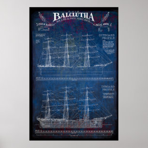 Poster BALCLUTHA (Blueprint) 1886 de navio à vela totalme