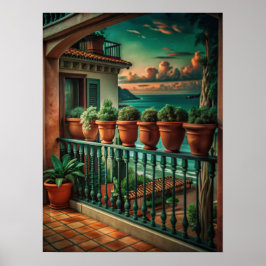 Poster Balcony Mediterrâneo Vibrante Vista para o Mar Art