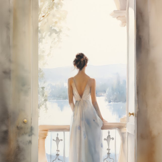 Poster Balcony Serenity: Watercolor Seaview (Criador carregado)