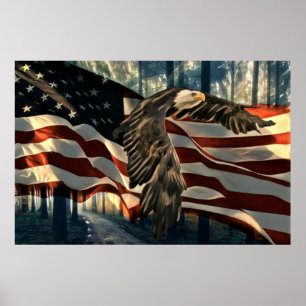 Poster Bald Eagle American Flag Country Road
