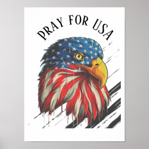 Poster Bald Eagle Bird USA Flag Crying Reay for USA