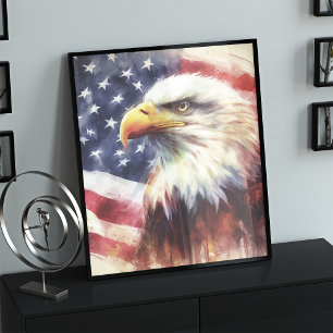 Poster Bald Eagle com bandeira dos Estados Unidos