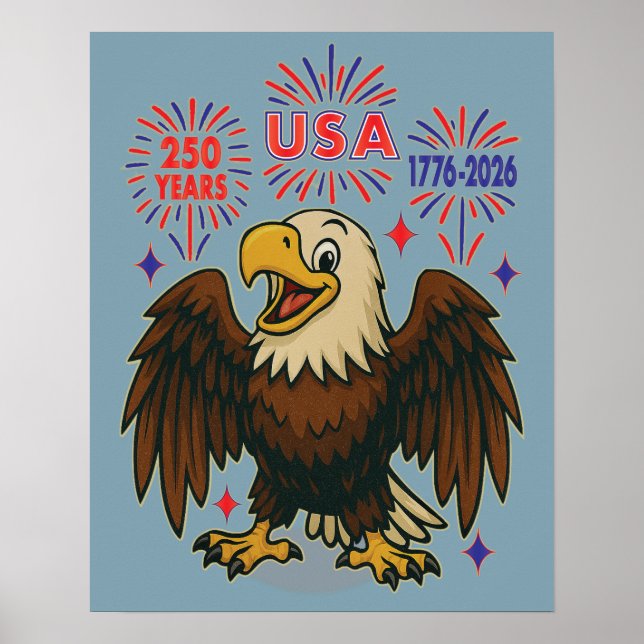 Poster Bald Eagle com Fireworks - EUA 250 Anos 1776-2026 (Frente)