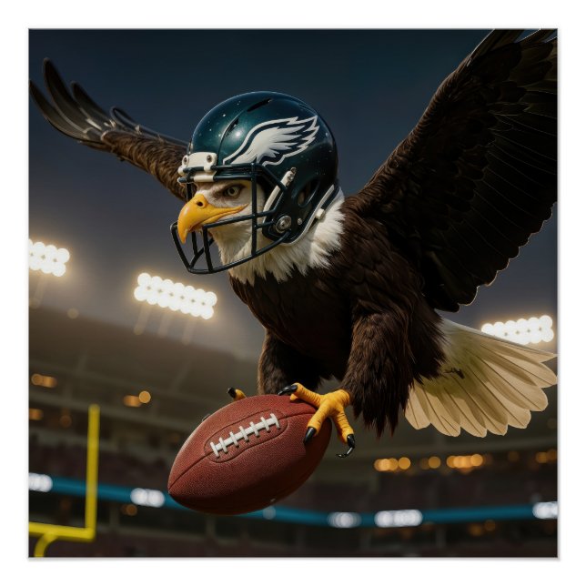 Póster Bald Eagle com futebol e capacete no estádio (Frente)