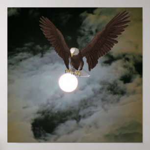 Póster Bald Eagle Full Moon Night Fantasy