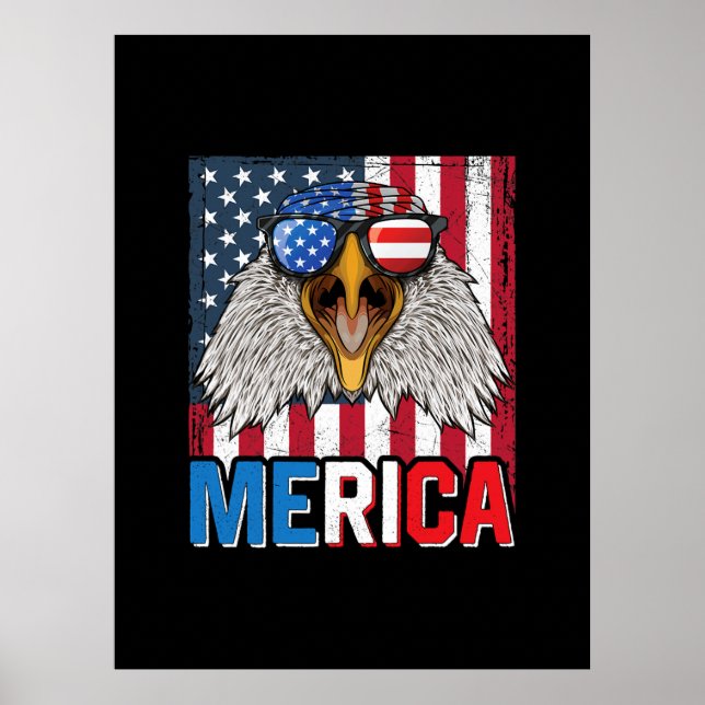 Poster Bald Eagle Merica 4 de julho (Frente)