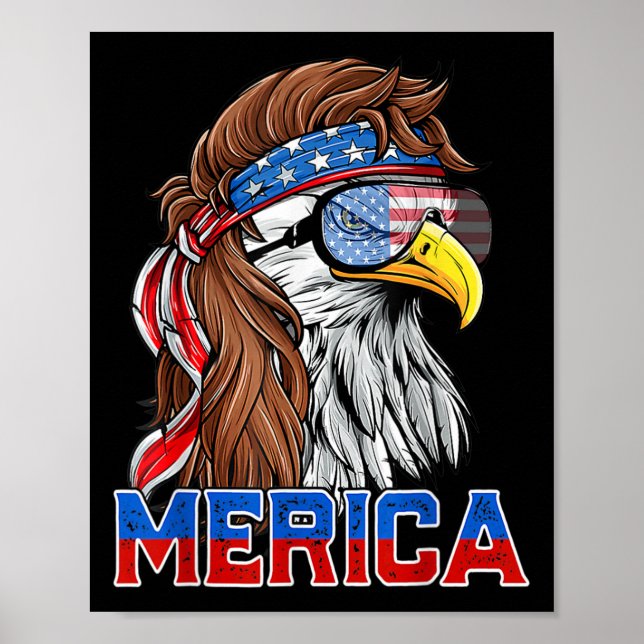 Poster Bald Eagle Mullet Merica American Flag Patriótico  (Frente)