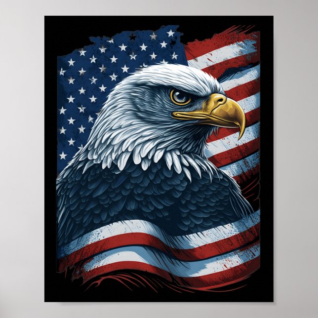 Poster Bald Eagle Orgulhosa Bandeira Americana Patriótica (Frente)