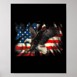 Poster Bald Eagle Vintage - Bandeira Americana Patriótica
