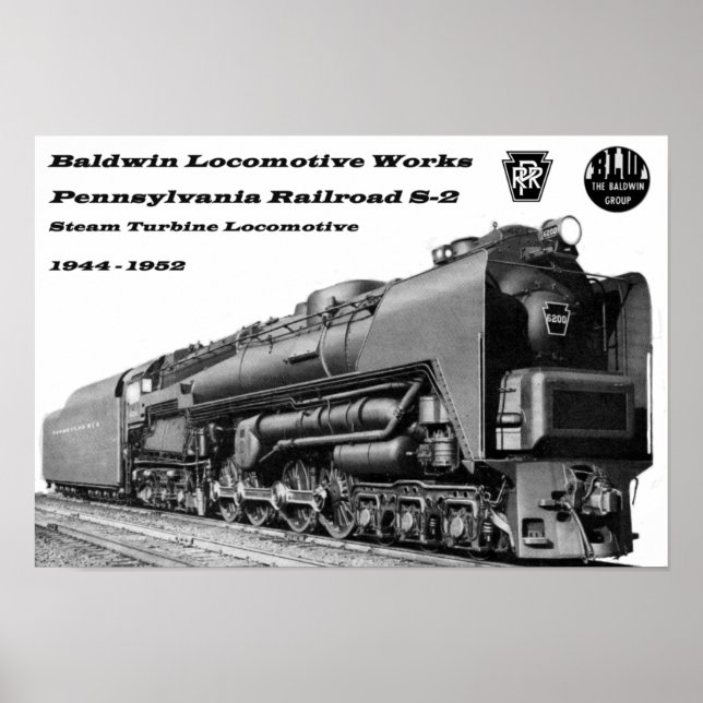 Póster Baldwin Locomotive Works S-2 PRR Steam Turbine (Frente)