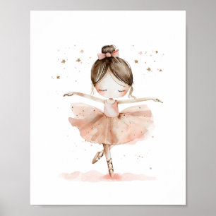 Poster Balé Ballerina Cuja Dança Estrelas Watercolor