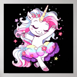 Poster Balé Dancer Unicorn Girls Rainbow Ballerin Cor