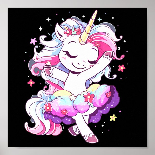 Poster Balé Dancer Unicorn Girls Rainbow Ballerin Cor (Frente)
