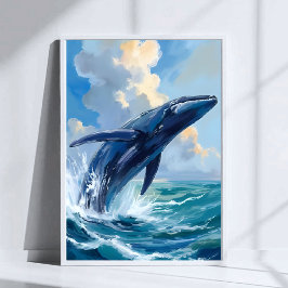 Poster Baleia Azul Arte Aquarela Animal Oceânico