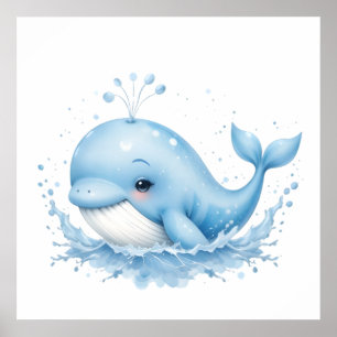 Poster Baleia Azul e Branca a Aquarela - Parede de Artefa