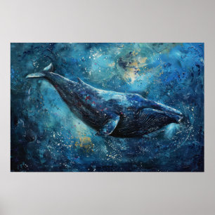 Poster Baleia azul nadando no mar Pequeno