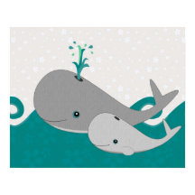 Baleia-bebê de Cinza bonita no desenho das ondas