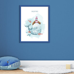 Poster Baleia e Farol - Magical Watercolor