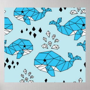Poster Baleia Geométrica: Padrão Bonito Sem Costura