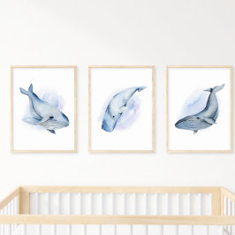 Poster Baleia Jubarte com Barbatana de Aquarela Azul Bran