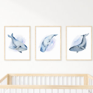 Poster Baleia Jubarte com Barbatana de Aquarela Azul Bran