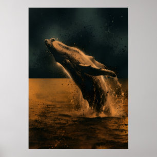 Poster Baleia Jubarte Saltitante Arte em Bronze Oceânico