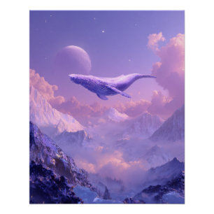 Póster Baleia Lavanda Voando nos Céus Alienígenas