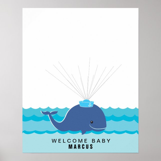 Póster Baleia | Livro de visitas para chá de bebê Impress (Frente)