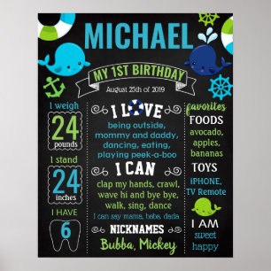 Poster Baleia náutica sob o sinal da festa de aniversár