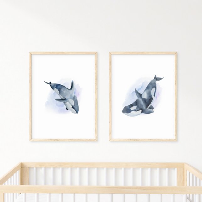 Poster Baleia Orca de Aguarela Azul Branco (Criador carregado)