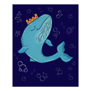Póster Baleia Rei com Coroa   Arte Popular Oceânica Capri