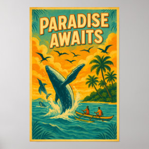 Poster Baleia Tropical Observando Paraíso