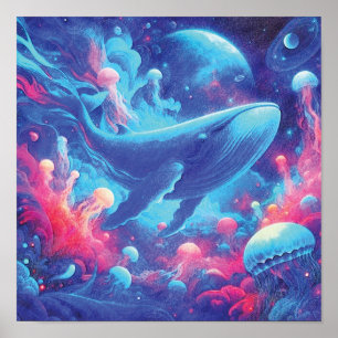 Poster Baleia Viajante do Oceano Celestial - Jornada Cósm