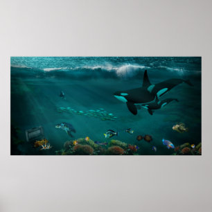 Póster Baleias Assassinas Tartarugas Marinhas Peixes Suba