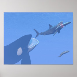Póster Baleias e megalodon submarino - renderização 3D